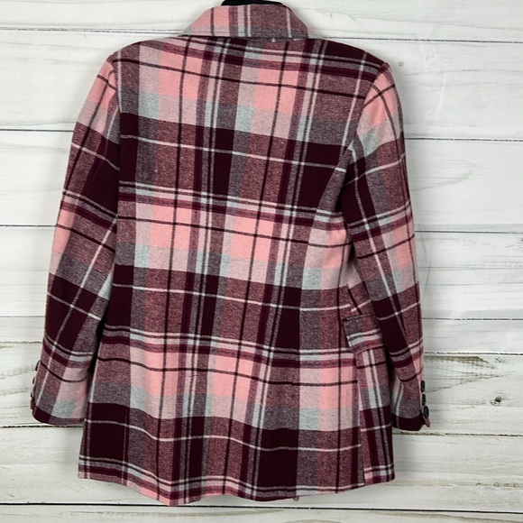 7 For All Mankind Plaid Blazer Double Breasted Burgundy Medium - Picture 7 of 7